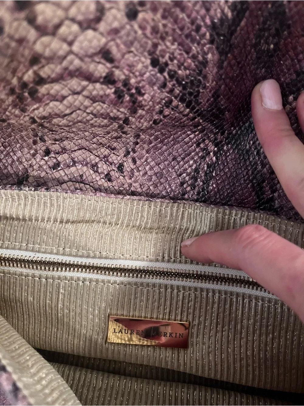 Lauren Merlin Leather Python Embossed Foldover Clutch in Brown and Tan